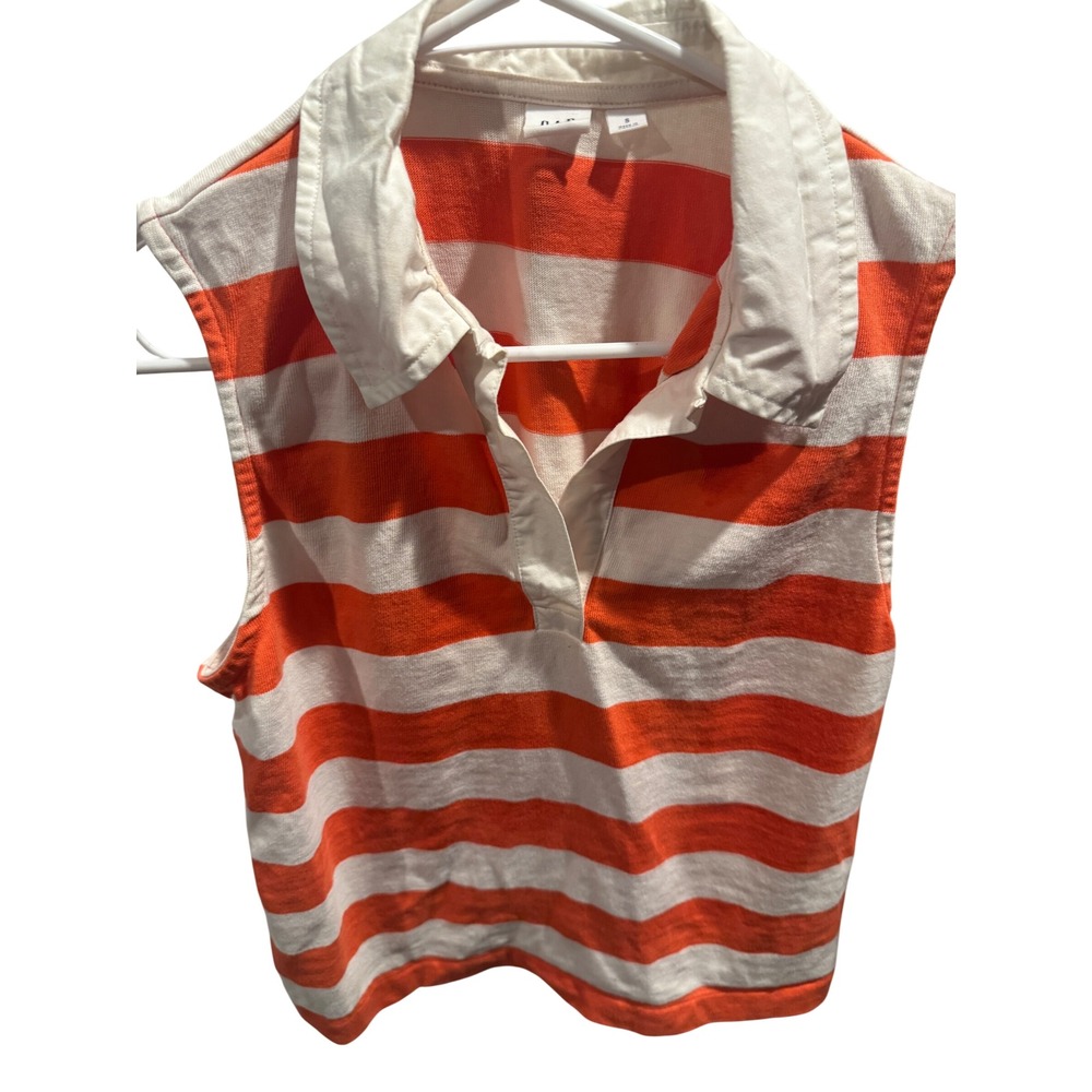 Gap Sleeveless Polo Shirt Orange White Striped Cropped Drawstring Hem Small